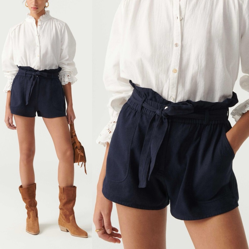 NWT BA&SH Mustang Shorts Navy Blue Womens Size XS Belted Tie Waist Boho Night